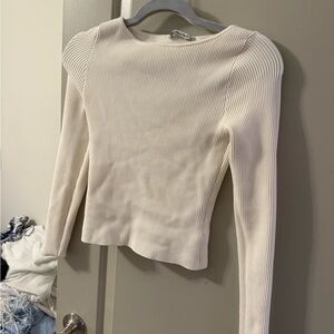 Ribbed Cream Long Sleeve Top